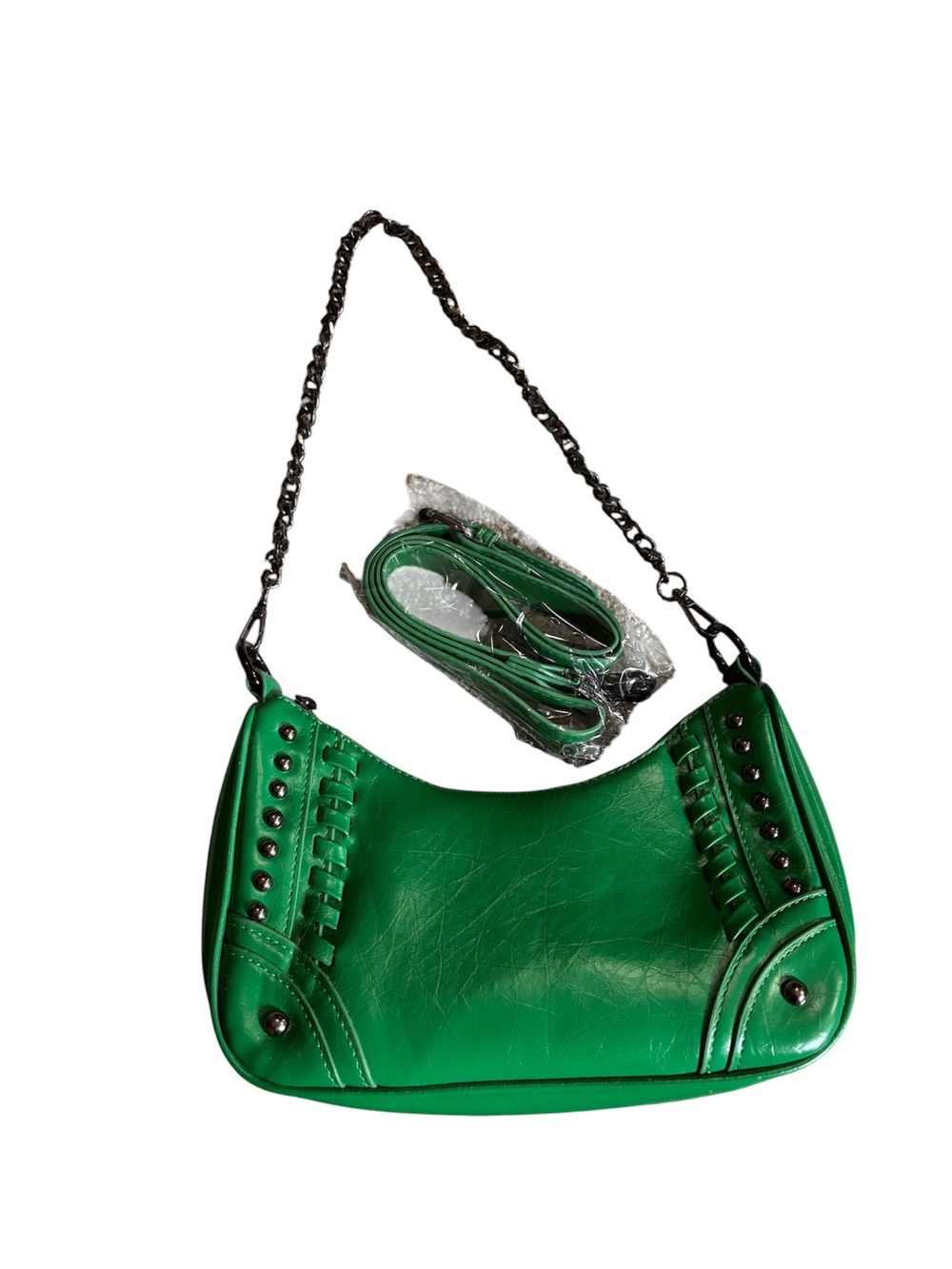Green Stud-Accent Shoulder Bag
